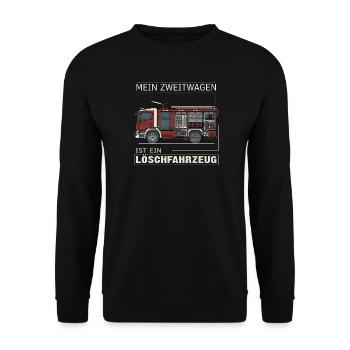 Löschfahrzeug Zweitwagen - Feuerwehr Stolz - Unisex Pullover - Schwarz - Vorne - Alina (178cm) & Michal (187cm)