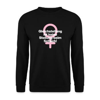 GLEICHSTELLUNG KEIN SCHACHZUG! ♀ GIRLPOWER GIRLS - Unisex Pullover - Schwarz - Vorne - Alina (178cm) & Michal (187cm)