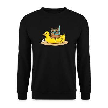 Taucherkatze auf Gummi Ente - Unisex Pullover - Schwarz - Vorne - Alina (178cm) & Michal (187cm)