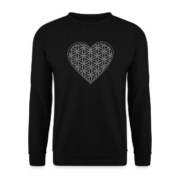Herz Lebensblume / Heart Flower of Life  - Unisex Pullover - Schwarz - Vorne - Alina (178cm) & Michal (187cm)