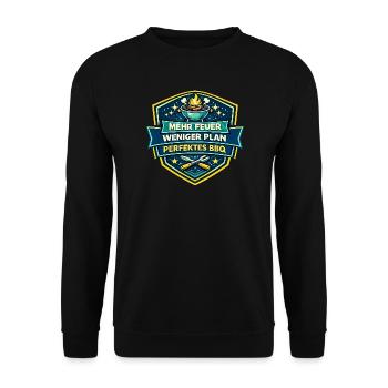 Mehr Feuer Weniger Plan BBQ - Unisex Pullover - Schwarz - Vorne - Alina (178cm) & Michal (187cm)