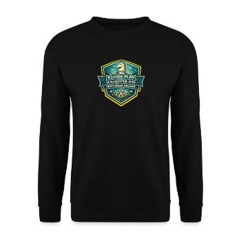 Schachheld Badge: Kluger Plan Sieger - Unisex Pullover - Schwarz - Vorne - Alina (178cm) & Michal (187cm)