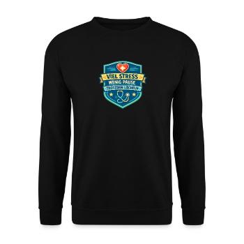 Viel Stress Wenig Pause Lächeln - Unisex Pullover - Schwarz - Vorne - Alina (178cm) & Michal (187cm)