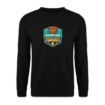 Kleiner Bär: Grosser Hunger Logo - Unisex Pullover - Schwarz - Vorne - Alina (178cm) & Michal (187cm)