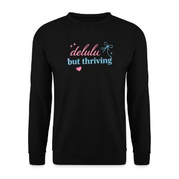 Delhu Thriving Script Logo - Unisex Pullover - Schwarz - Vorne - Alina (178cm) & Michal (187cm)