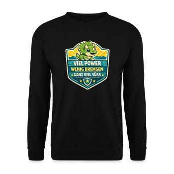 Dino Power Schild Viel Kraft - Unisex Pullover - Schwarz - Vorne - Alina (178cm) & Michal (187cm)