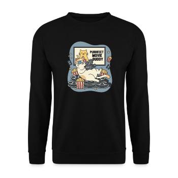 Purrfect Movie Buddy: Katzen Kino Spaß - Unisex Pullover - Schwarz - Vorne - Alina (178cm) & Michal (187cm)