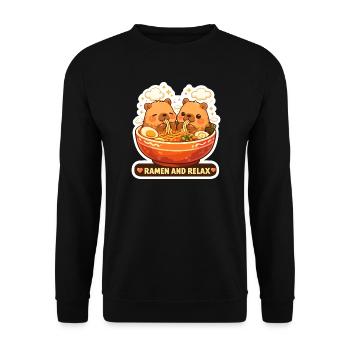 Capybara Ramen & Relax Sticker - Unisex Sweatshirt - black - Front - Alina (178cm) & Michal (187cm)