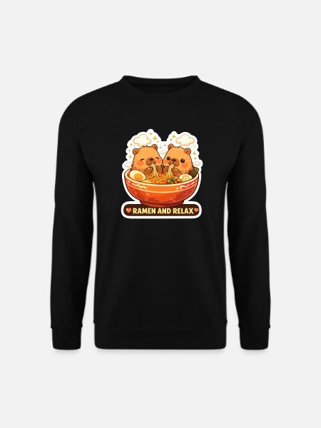 Capybara Ramen & Relax Sticker - Unisex Sweatshirt - black