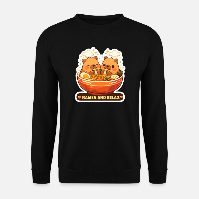 Capybara Ramen & Relax Sticker - Unisex Pullover - Schwarz