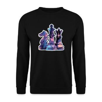 Schachfiguren im Weltraum – Galaxie Nebe - Unisex Pullover - Schwarz - Vorne - Alina (178cm) & Michal (187cm)
