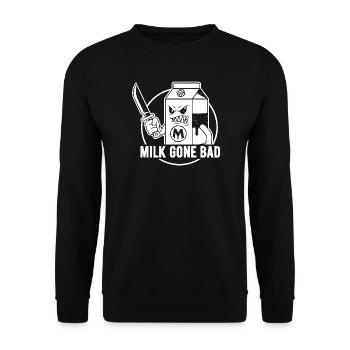 Milch geht böse: bedrohliche Kartonfigur - Unisex Pullover - Schwarz - Vorne - Alina (178cm) & Michal (187cm)