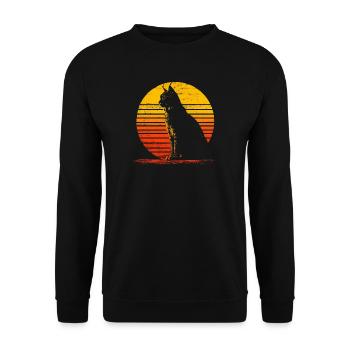 Luchs Katze Retro Wildkatze Design Naturfreund - Unisex Pullover - Schwarz - Vorne - Alina (178cm) & Michal (187cm)