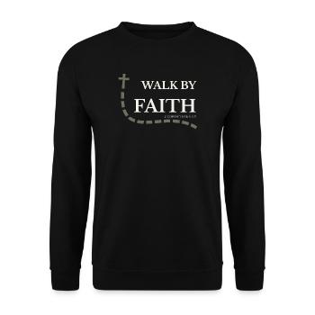 Walk by Faith | 2. Korinther 5,7 - Unisex Pullover - Schwarz - Vorne - Alina (178cm) & Michal (187cm)