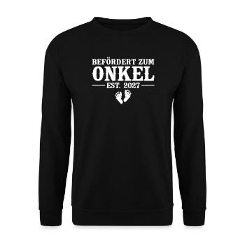 Befördert zum Onkel 2027 – Baby Ankündigung - Unisex Pullover - Schwarz - Vorne - Alina (178cm) & Michal (187cm)
