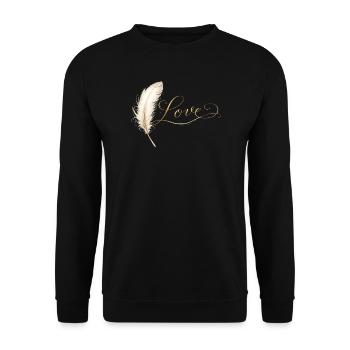 Love Schriftzug mit Feder Elegant Design  - Unisex Pullover - Schwarz - Vorne - Alina (178cm) & Michal (187cm)