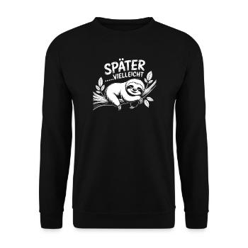 SpäterVielleicht Faultier Motiv - Unisex Pullover - Schwarz - Vorne - Alina (178cm) & Michal (187cm)