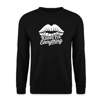 Kisses Fix Everything Lip Motif - Unisex Sweatshirt - black - Front - Alina (178cm) & Michal (187cm)