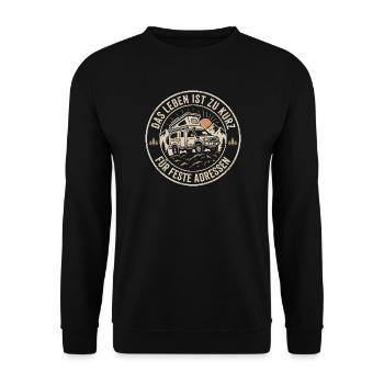 Camping Abenteuer - Vintage Vanlife Spruch - Unisex Pullover - Schwarz - Vorne - Alina (178cm) & Michal (187cm)