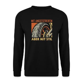 Angststreifen - Retro Motorrad Biker Spruch - Unisex Pullover - Schwarz - Vorne - Alina (178cm) & Michal (187cm)