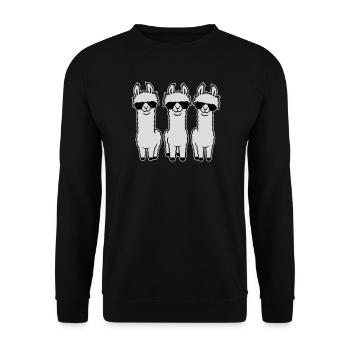 Drei Coole Lamas Reihe Sonnenbrille Lustig Tier - Unisex Pullover - Schwarz - Vorne - Alina (178cm) & Michal (187cm)