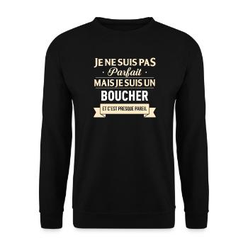 Je Ne Suis Pas Parfait Mais Je Suis Un Boucher ... - Sweat-shirt Unisexe - noir - Devant - Alina (178cm) & Michal (187cm)