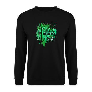 Grünes Trompete Splatter Musik - Unisex Pullover - Schwarz - Vorne - Alina (178cm) & Michal (187cm)