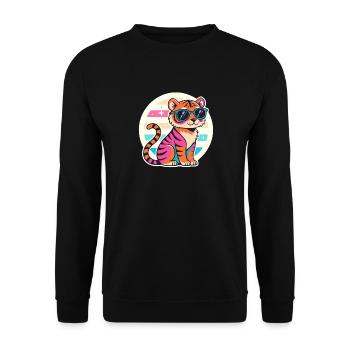 Neon Tiger with Retro Glasses - Unisex Sweatshirt - black - Front - Alina (178cm) & Michal (187cm)