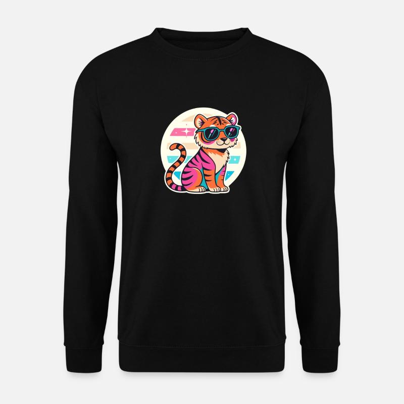 Neon-Tiger mit Retro-Brille - Unisex Pullover - Schwarz