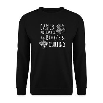 Books & Quilting: Easily Distracted - Unisex Sweatshirt - black - Front - Alina (178cm) & Michal (187cm)