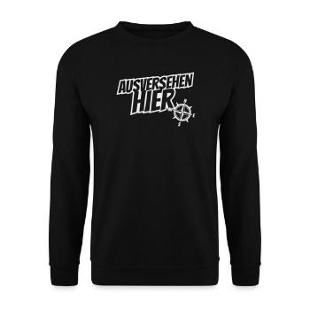 Ausvsersehen hier mit Kompass, Ironie - Unisex Pullover - Schwarz - Vorne - Alina (178cm) & Michal (187cm)