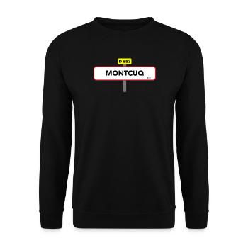 Montcuq t shirt panneau route humour - Sweat-shirt Unisexe - noir - Devant - Alina (178cm) & Michal (187cm)