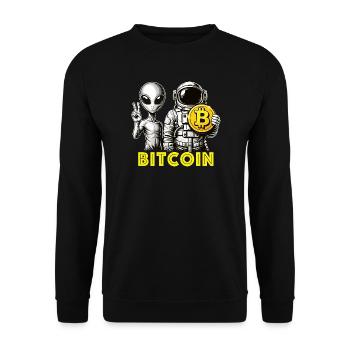Bitcoin Alien Astronaut Crypto zum Mond - Unisex Pullover - Schwarz - Vorne - Alina (178cm) & Michal (187cm)