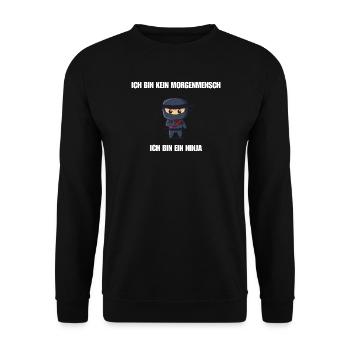 Ich bin kein Morgenmensch - Ich bin ein Ninja - Unisex Pullover - Schwarz - Vorne - Alina (178cm) & Michal (187cm)
