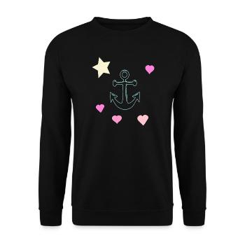Pastellanker Doodle mit Herzen und Stern - Unisex Pullover - Schwarz - Vorne - Alina (178cm) & Michal (187cm)