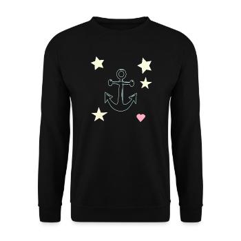 Anchor Hand Drawing with Star Heart - Unisex Sweatshirt - black - Front - Alina (178cm) & Michal (187cm)