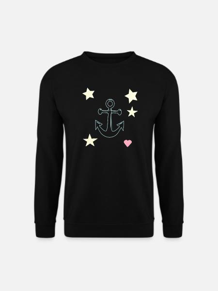 Anker-Handzeichnung mit Sternen Herz - Unisex Pullover - Schwarz