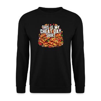 Cheat Day Pizza GYM Bodybuilding Ernährung Lustig - Unisex Pullover - Schwarz - Vorne - Alina (178cm) & Michal (187cm)