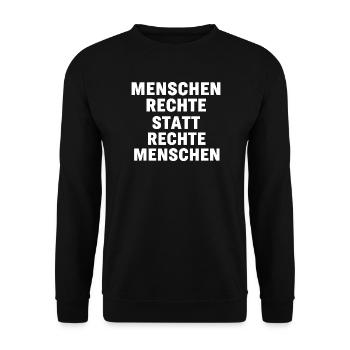 Menschenrechte Statement gegen Rechts Antirassismu - Unisex Pullover - Schwarz - Vorne - Alina (178cm) & Michal (187cm)