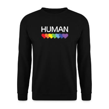 LGBTQ-Pride-Monat – Wir sind alle Menschen - Unisex Pullover - Schwarz - Vorne - Alina (178cm) & Michal (187cm)