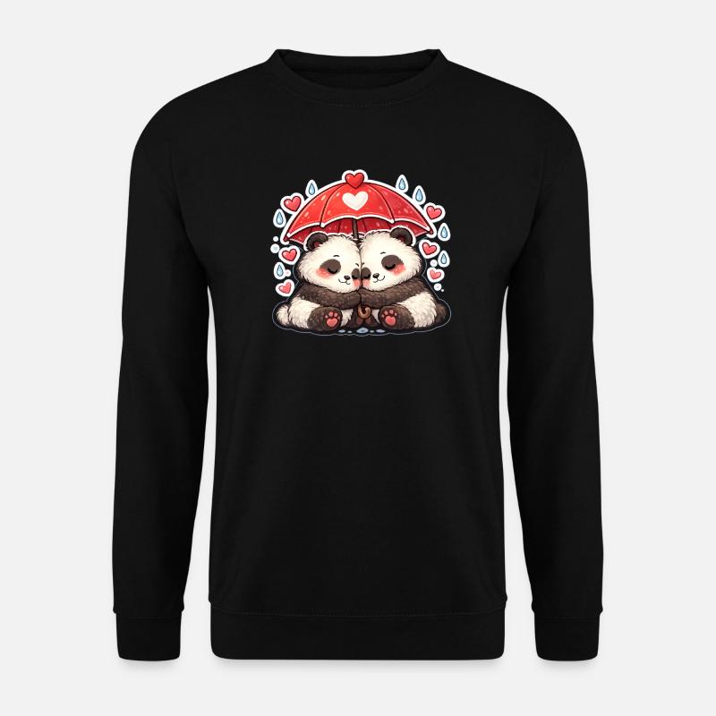 Panda Rain Heart Under Umbrella - Unisex Sweatshirt - black