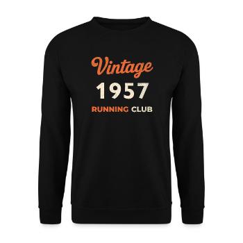 Vintage 1957 Running Club Geburtstag Geschenkidee - Unisex Pullover - Schwarz - Vorne - Alina (178cm) & Michal (187cm)
