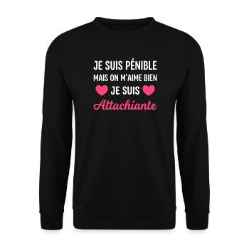 Je suis pénible mais on m'aime bien - Sweat-shirt Unisexe - noir - Devant - Alina (178cm) & Michal (187cm)