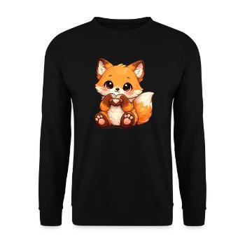 Kawaii Fox Heart Sign - Unisex Sweatshirt - black - Front - Alina (178cm) & Michal (187cm)