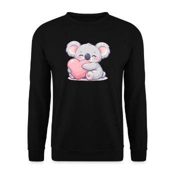 Kleiner Koala kuschelt Herz - Unisex Pullover - Schwarz - Vorne - Alina (178cm) & Michal (187cm)