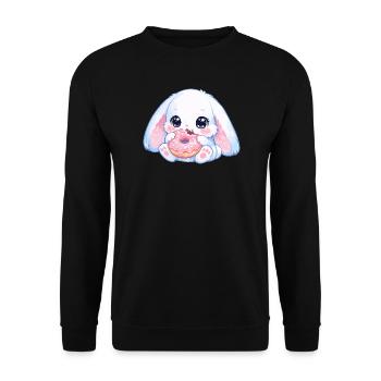 Kawaii Hase mit Donut - Unisex Pullover - Schwarz - Vorne - Alina (178cm) & Michal (187cm)