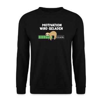 Motivation wird geladen Faultier Faultiermotiv - Unisex Pullover - Schwarz - Vorne - Alina (178cm) & Michal (187cm)