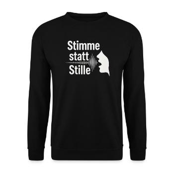 Stimme statt Stille Meinungsfreiheit Spruch - Unisex Pullover - Schwarz - Vorne - Alina (178cm) & Michal (187cm)
