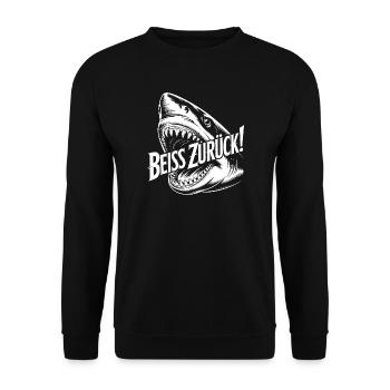Beiss Zurück Hai Grafik - Unisex Pullover - Schwarz - Vorne - Alina (178cm) & Michal (187cm)
