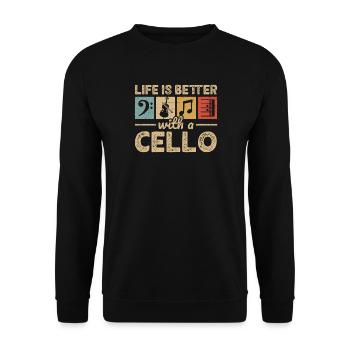 Cellospieler, Orchester, Musiker, Cellist, - Unisex Pullover - Schwarz - Vorne - Alina (178cm) & Michal (187cm)